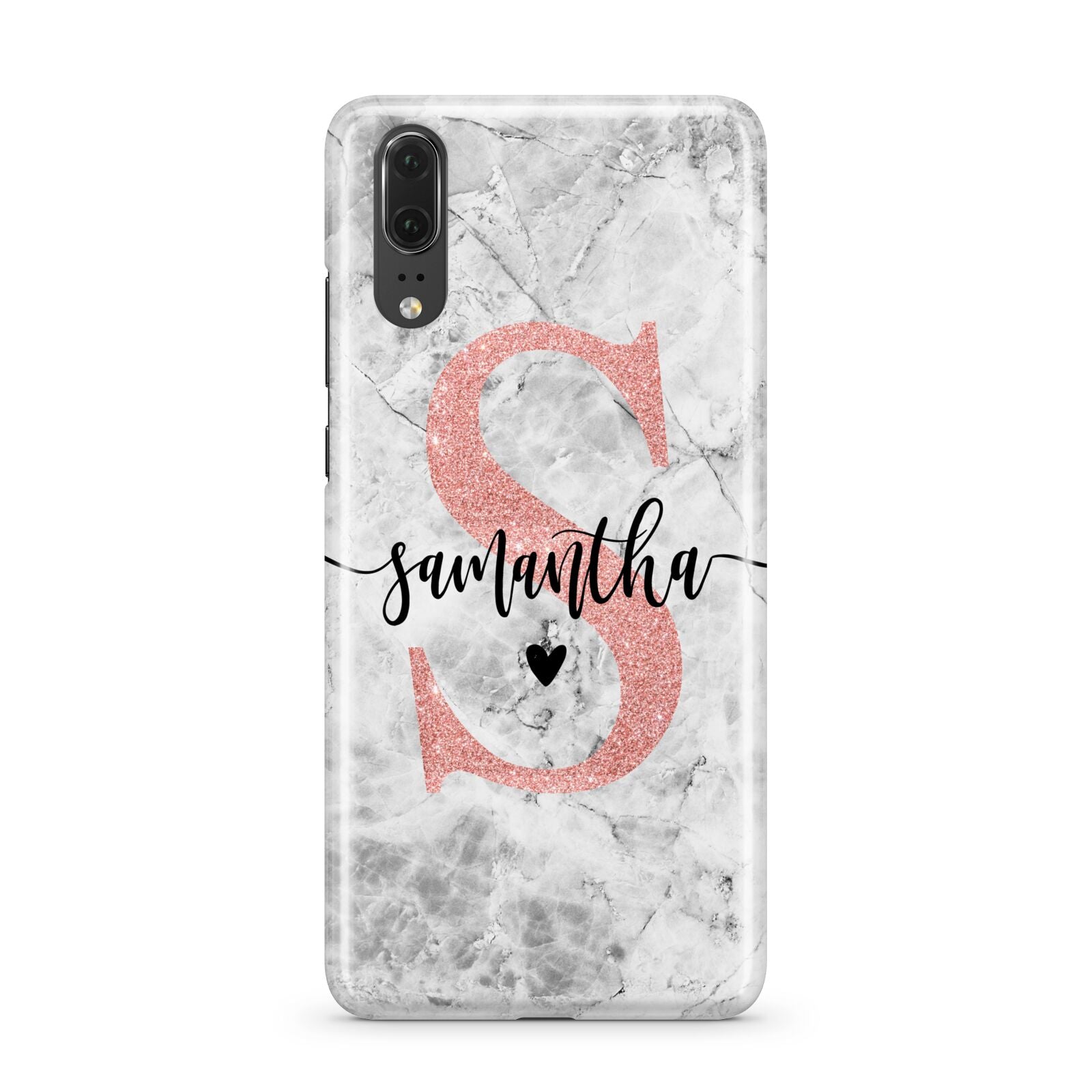 Grey Marble Personalised Pink Glitter Initial Huawei P20 Phone Case