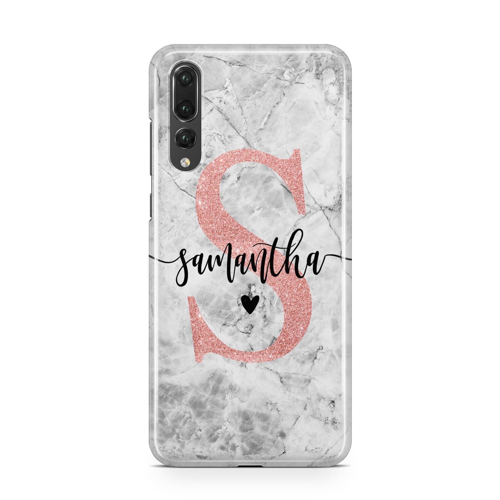 Grey Marble Personalised Pink Glitter Initial Huawei P20 Pro Phone Case