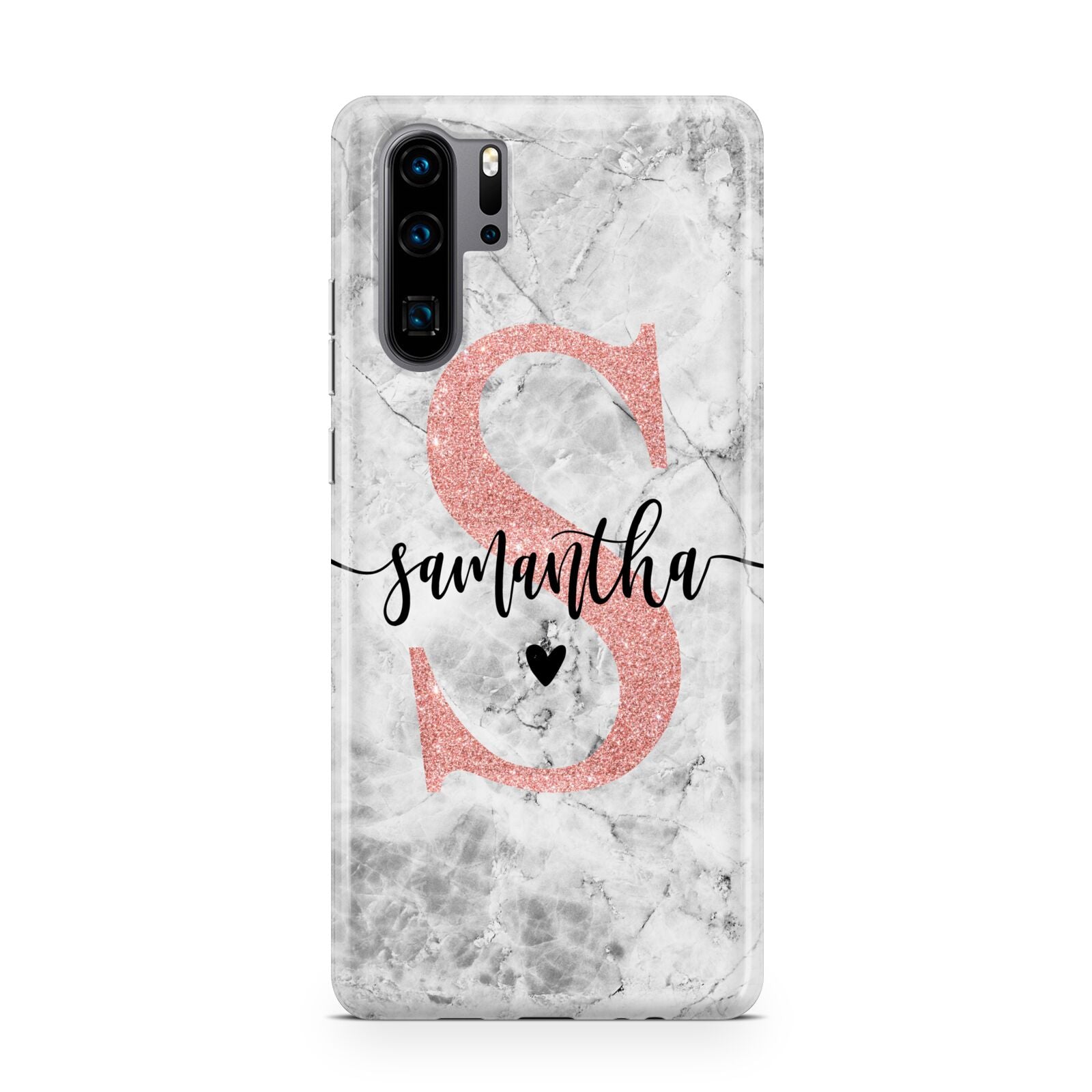 Grey Marble Personalised Pink Glitter Initial Huawei P30 Pro Phone Case