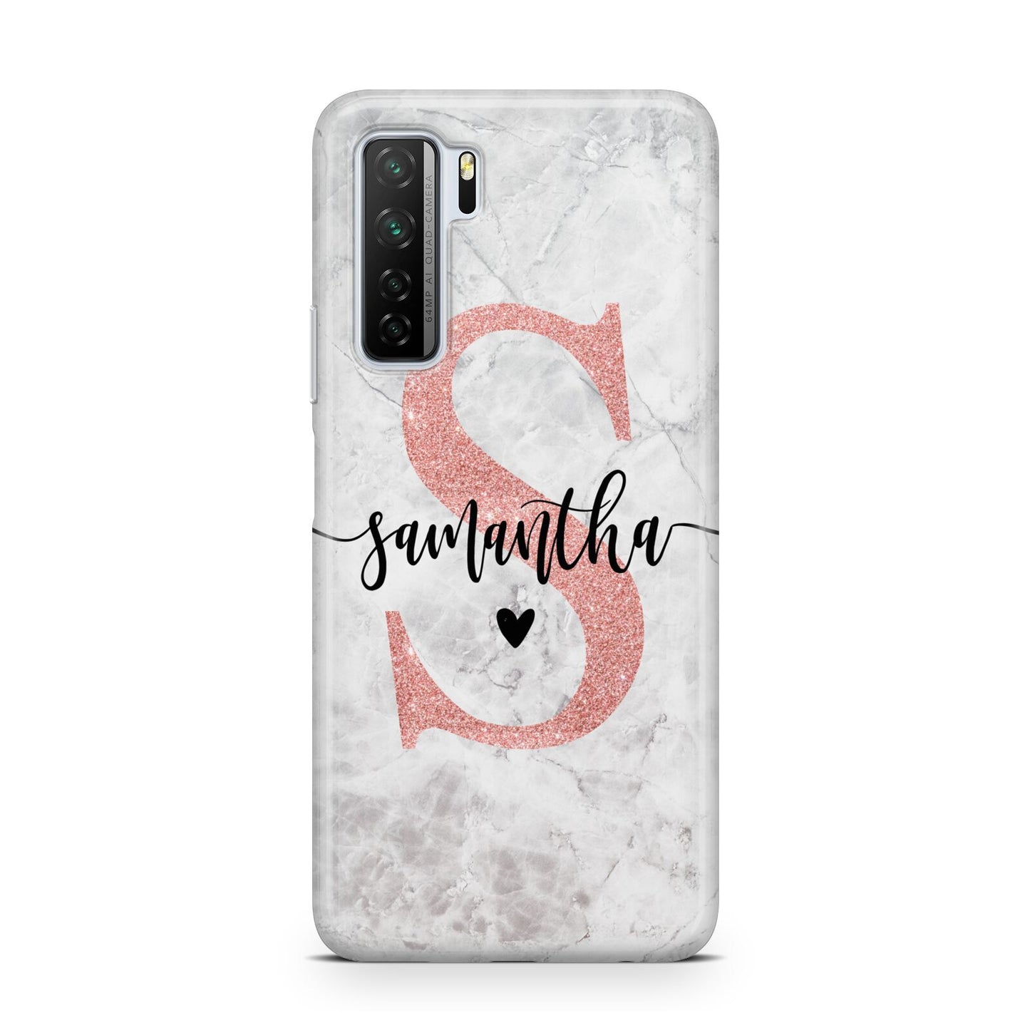 Grey Marble Personalised Pink Glitter Initial Huawei P40 Lite 5G Phone Case