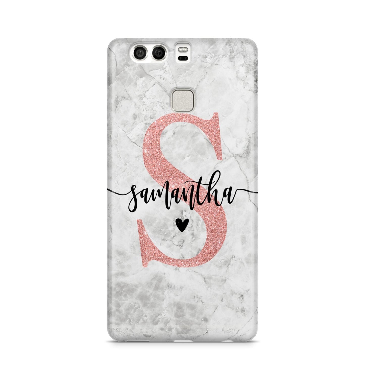 Grey Marble Personalised Pink Glitter Initial Huawei P9 Case