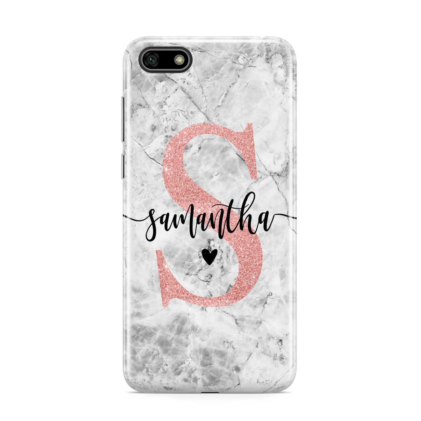 Grey Marble Personalised Pink Glitter Initial Huawei Y5 Prime 2018 Phone Case