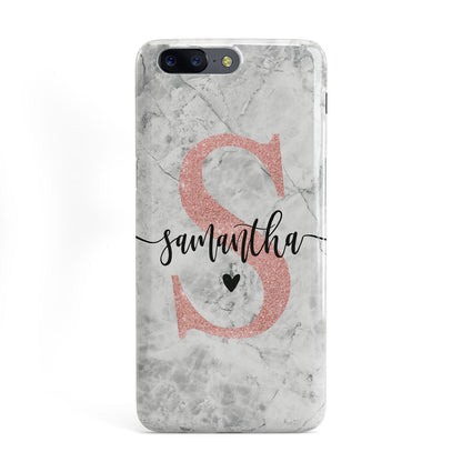 Grey Marble Personalised Pink Glitter Initial OnePlus Case