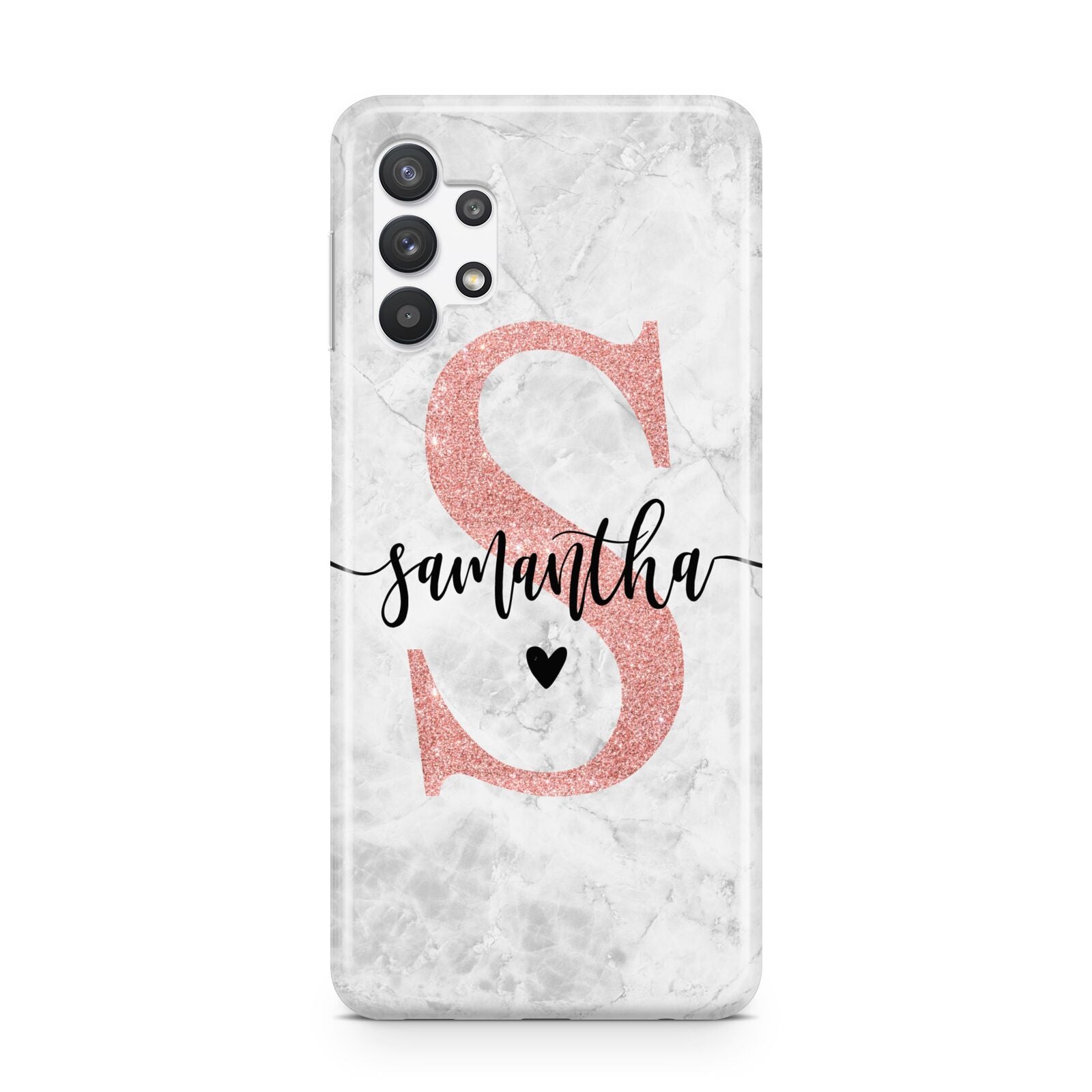 Grey Marble Personalised Pink Glitter Initial Samsung A32 5G Case