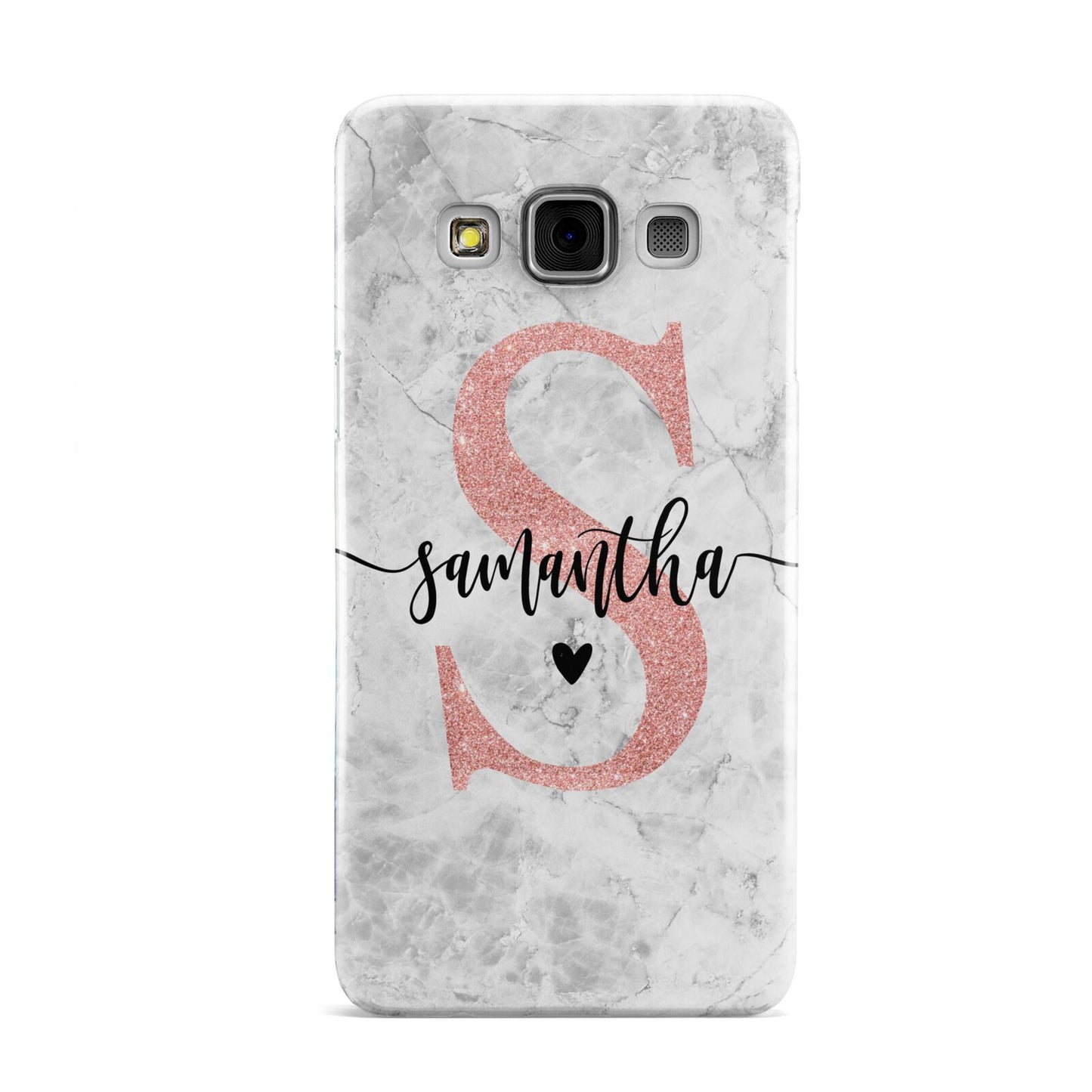 Grey Marble Personalised Pink Glitter Initial Samsung Galaxy A3 Case