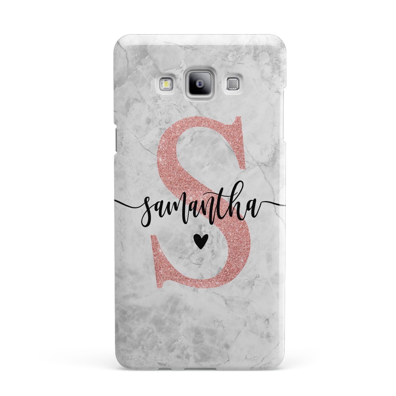 Grey Marble Personalised Pink Glitter Initial Samsung Galaxy A7 2015 Case