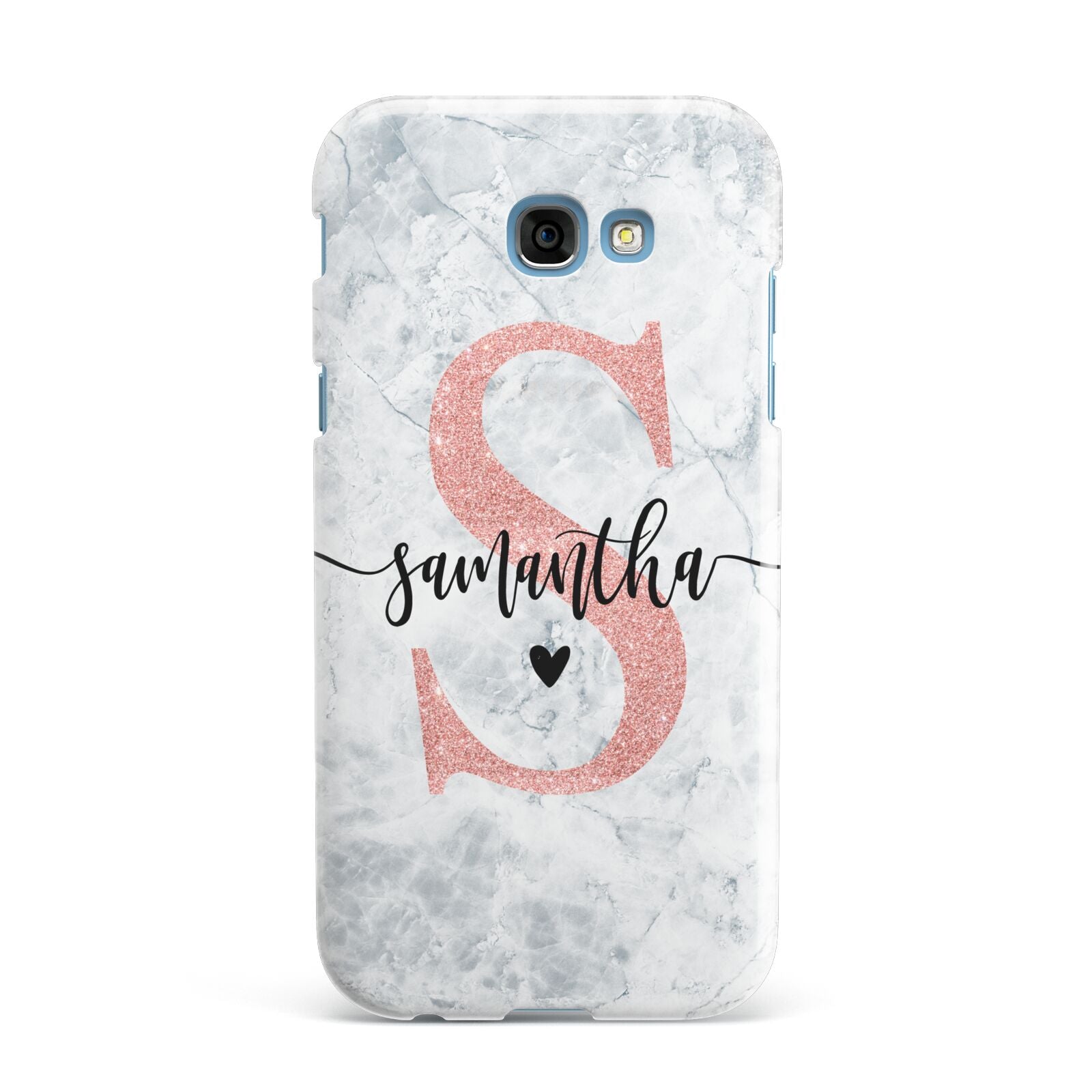 Grey Marble Personalised Pink Glitter Initial Samsung Galaxy A7 2017 Case