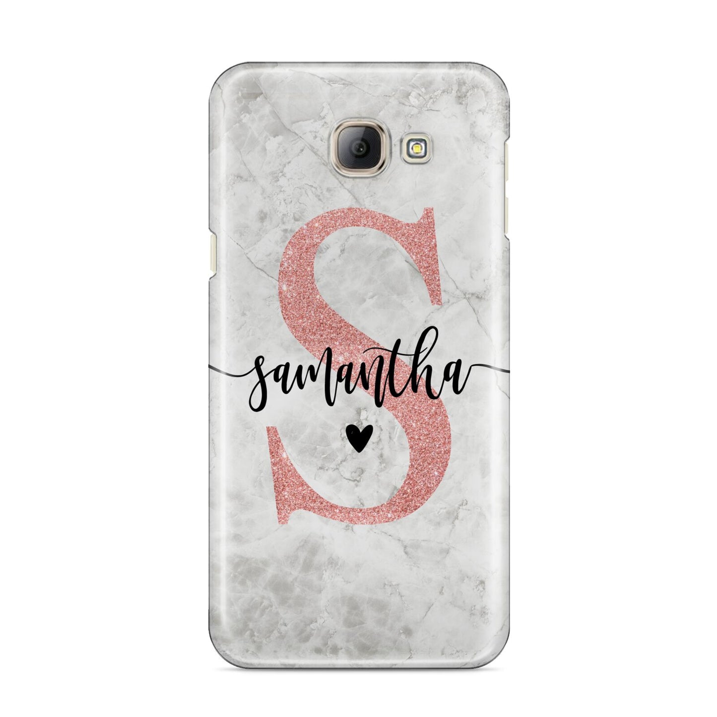 Grey Marble Personalised Pink Glitter Initial Samsung Galaxy A8 2016 Case