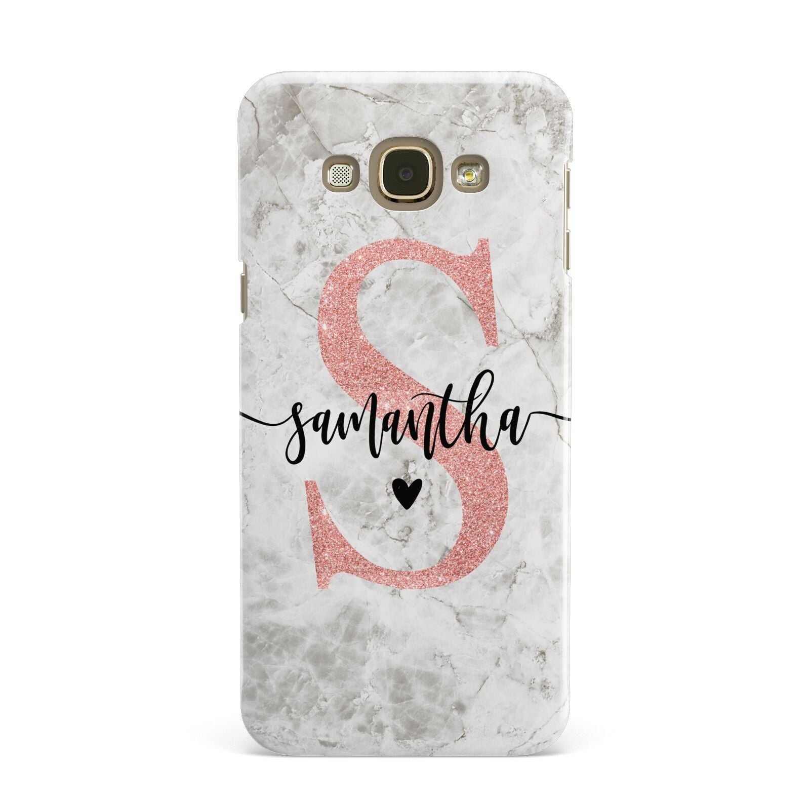 Grey Marble Personalised Pink Glitter Initial Samsung Galaxy A8 Case