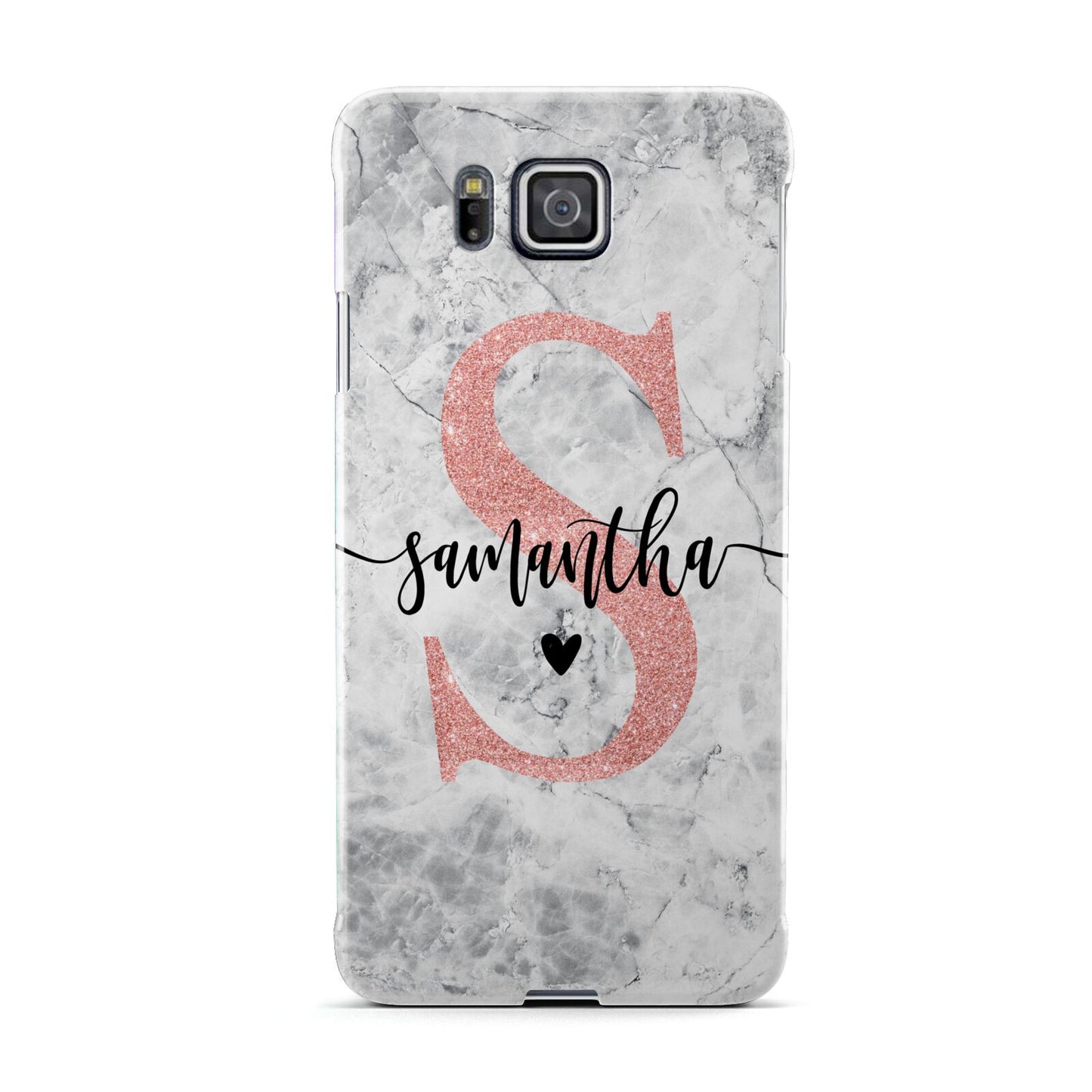 Grey Marble Personalised Pink Glitter Initial Samsung Galaxy Alpha Case