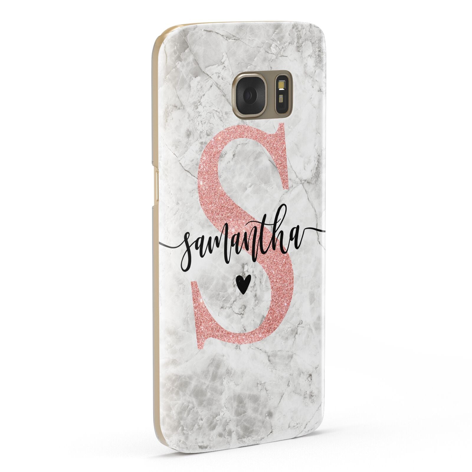 Grey Marble Personalised Pink Glitter Initial Samsung Galaxy Case Fourty Five Degrees