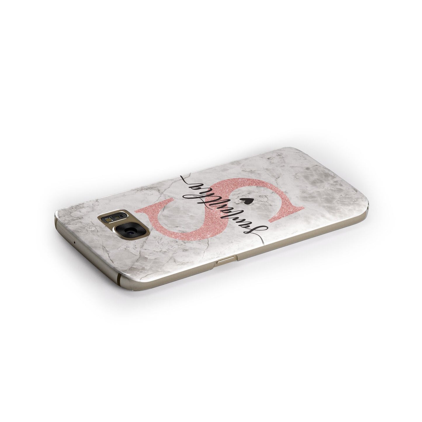 Grey Marble Personalised Pink Glitter Initial Samsung Galaxy Case Side Close Up