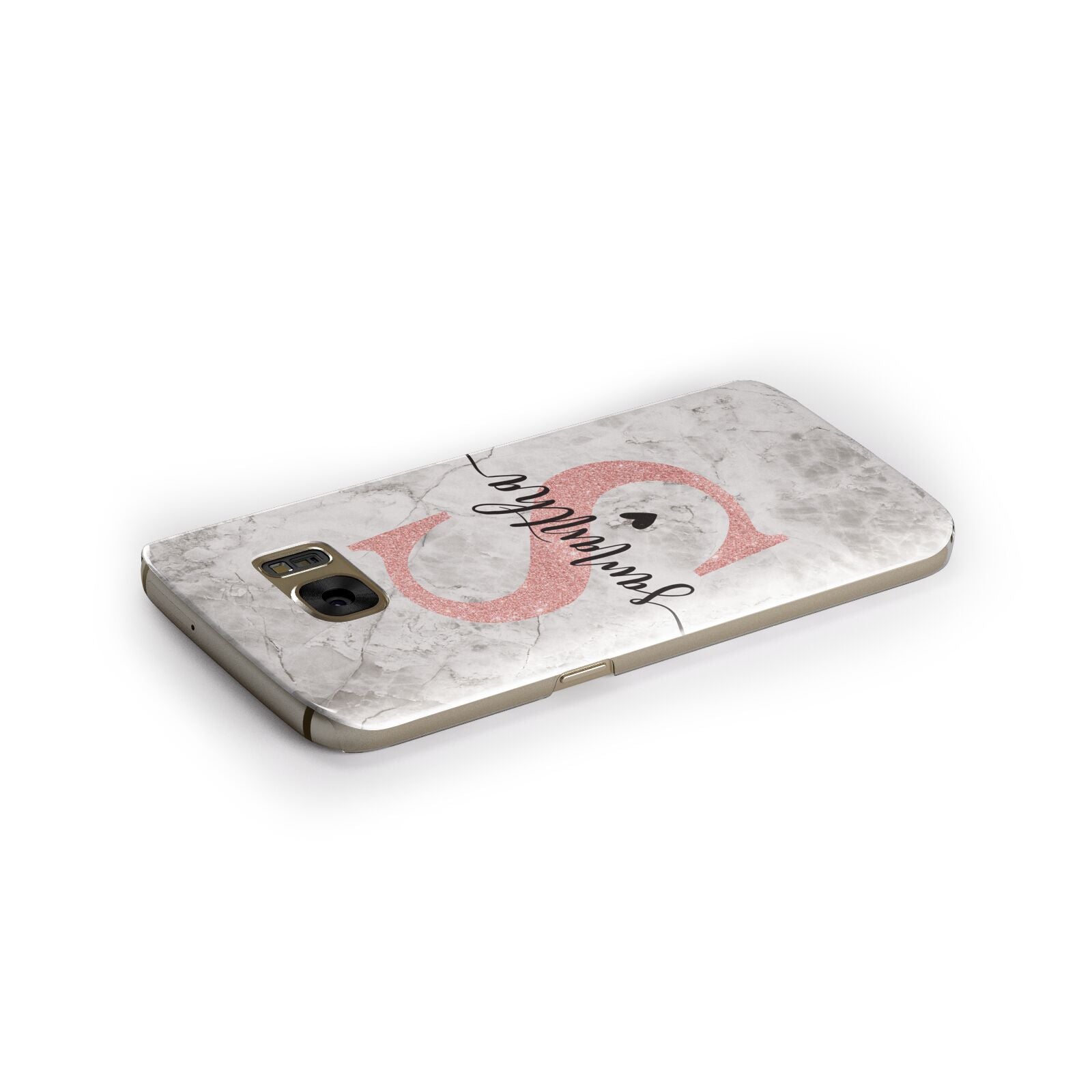 Grey Marble Personalised Pink Glitter Initial Samsung Galaxy Case Side Close Up