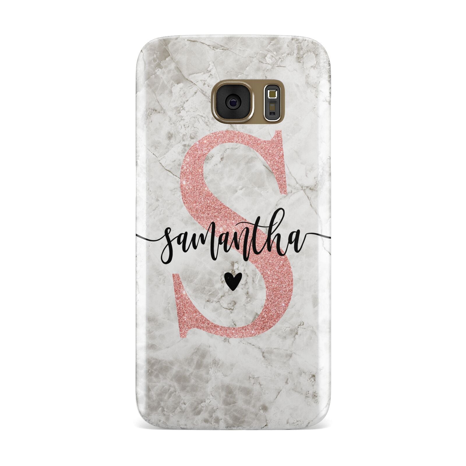 Grey Marble Personalised Pink Glitter Initial Samsung Galaxy Case