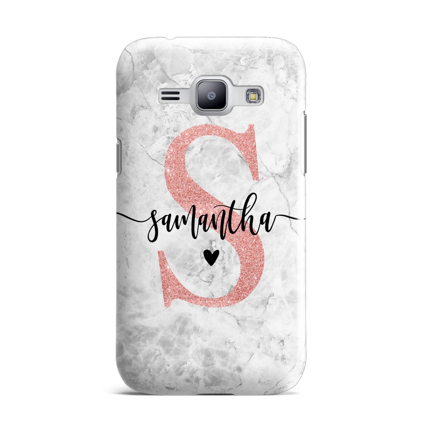 Grey Marble Personalised Pink Glitter Initial Samsung Galaxy J1 2015 Case