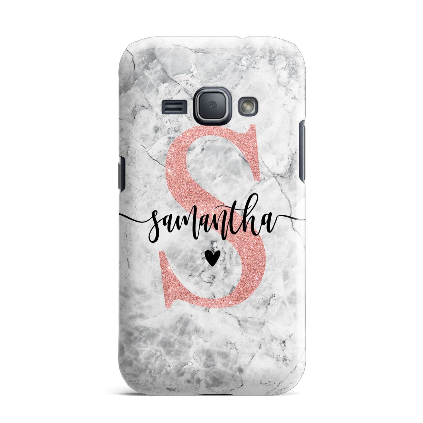 Grey Marble Personalised Pink Glitter Initial Samsung Galaxy J1 2016 Case