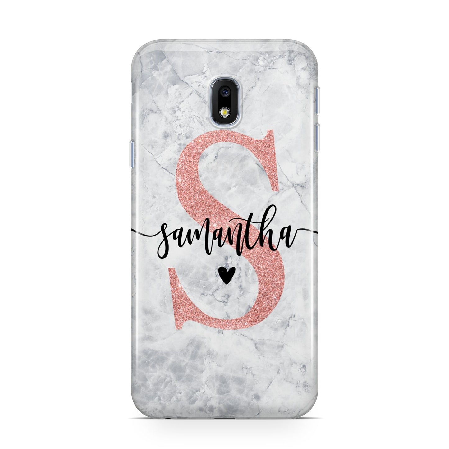 Grey Marble Personalised Pink Glitter Initial Samsung Galaxy J3 2017 Case