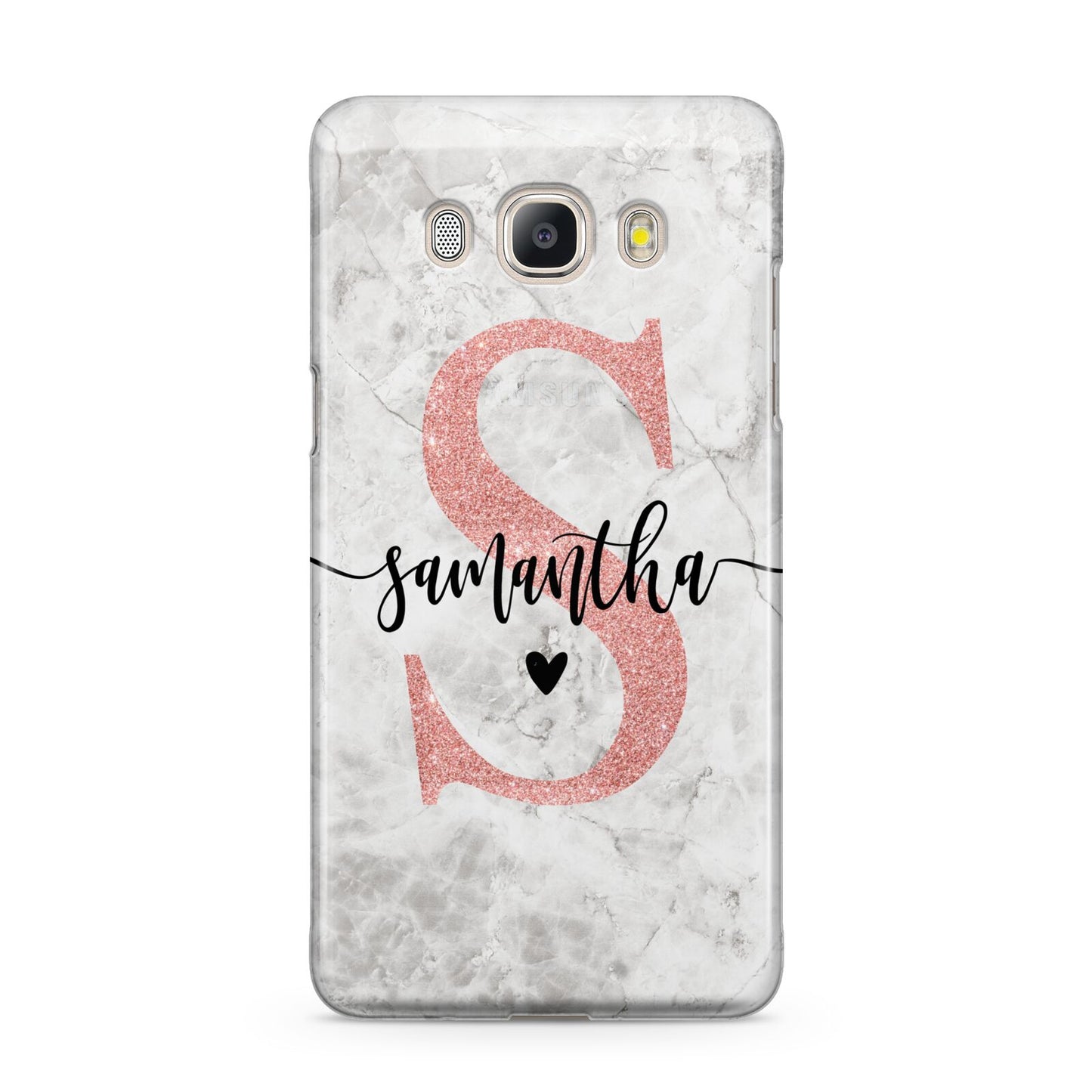 Grey Marble Personalised Pink Glitter Initial Samsung Galaxy J5 2016 Case