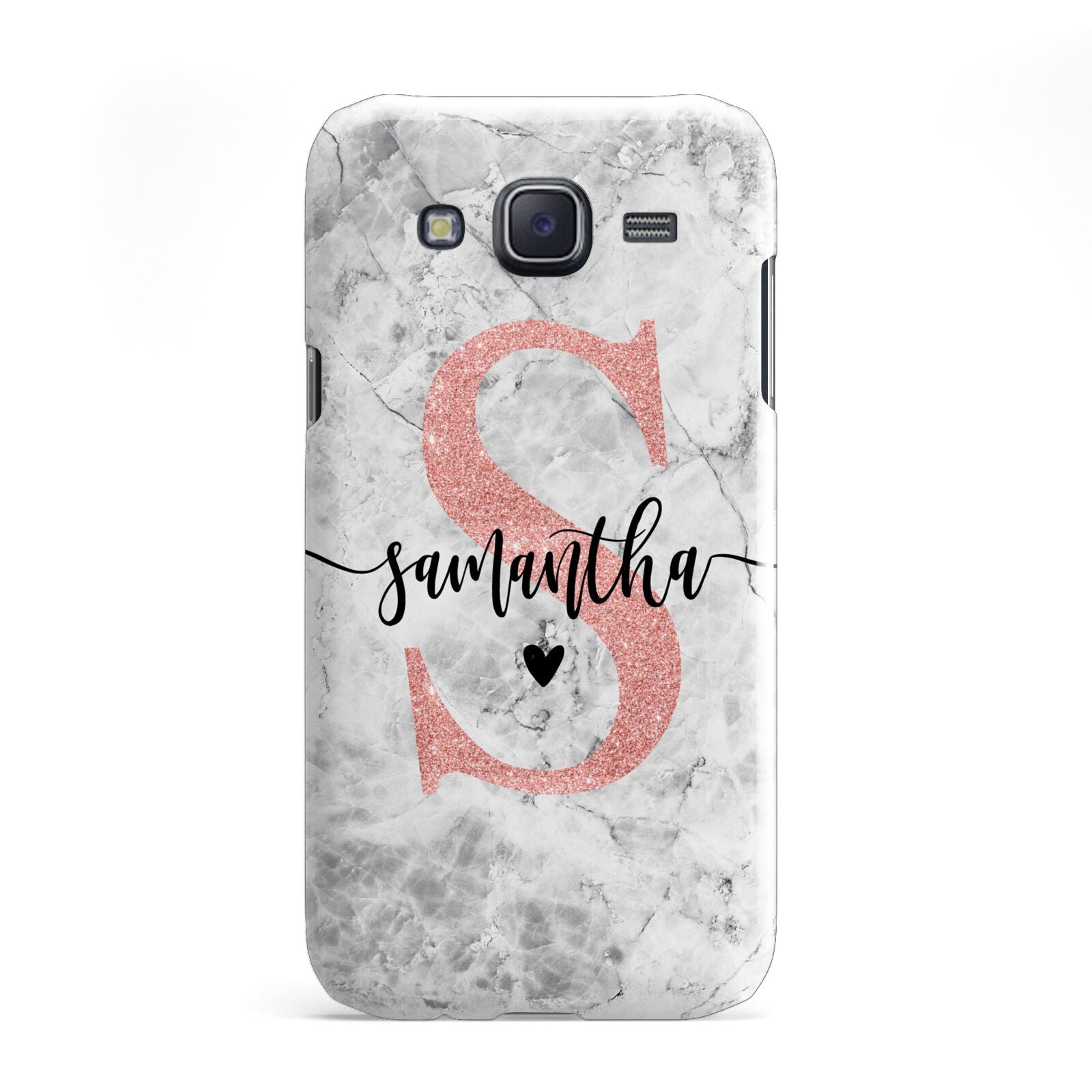 Grey Marble Personalised Pink Glitter Initial Samsung Galaxy J5 Case