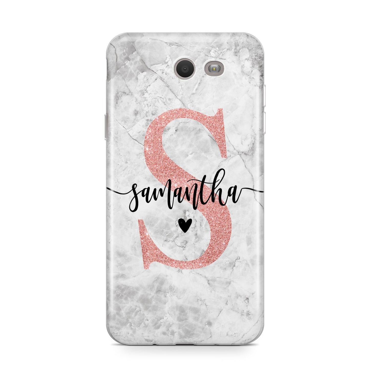 Grey Marble Personalised Pink Glitter Initial Samsung Galaxy J7 2017 Case