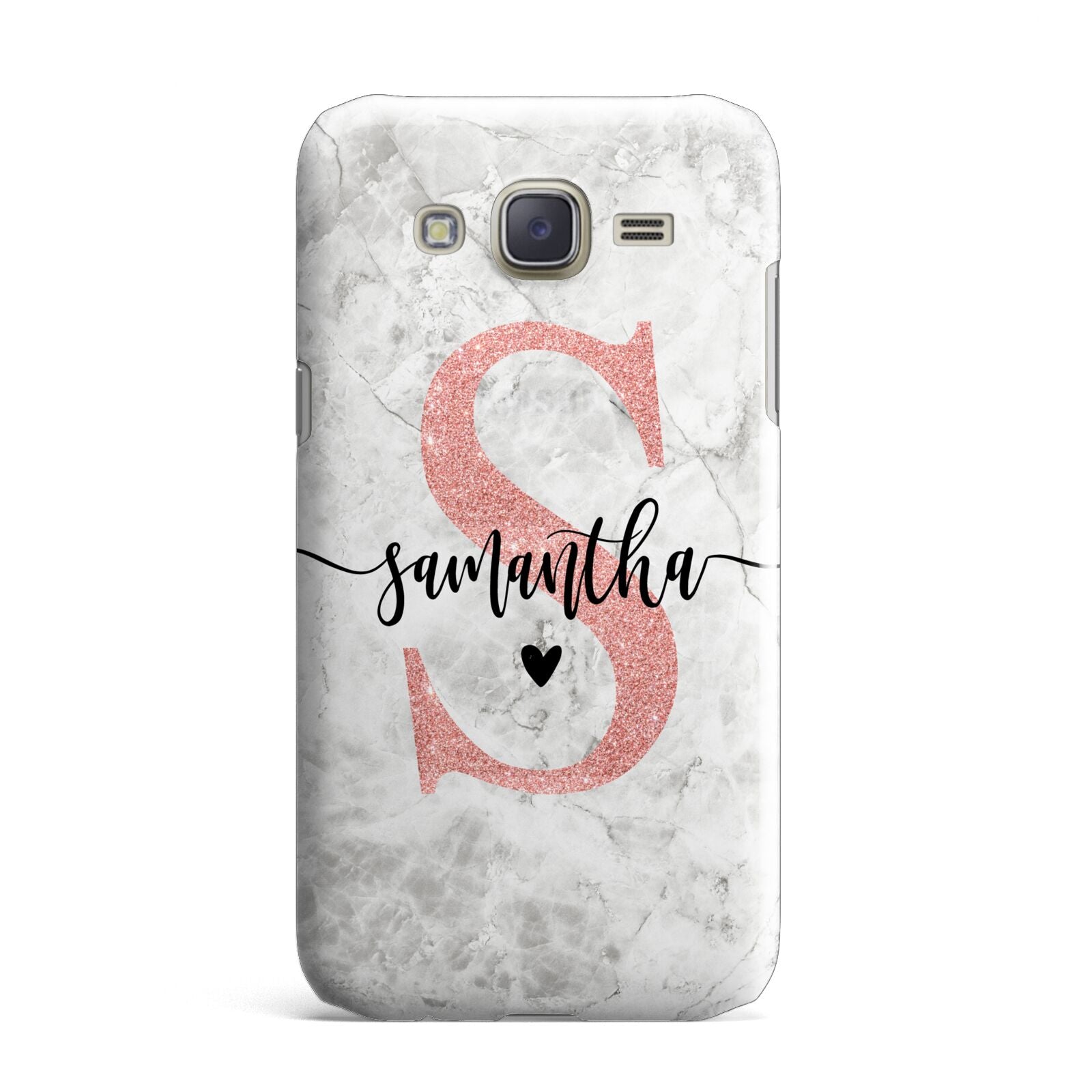 Grey Marble Personalised Pink Glitter Initial Samsung Galaxy J7 Case