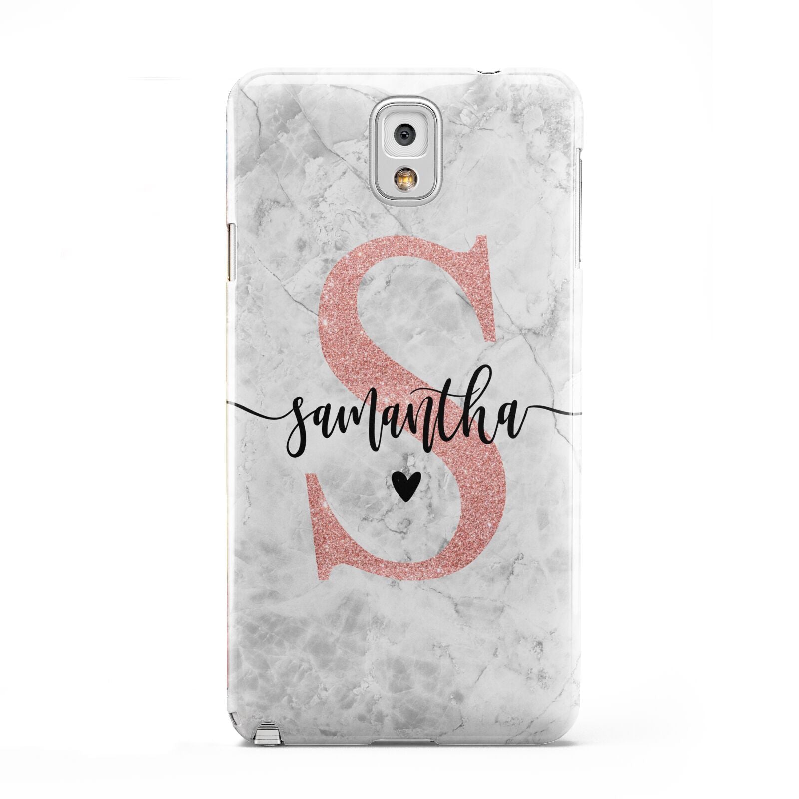 Grey Marble Personalised Pink Glitter Initial Samsung Galaxy Note 3 Case