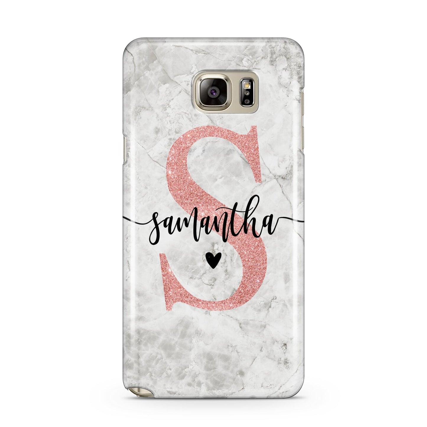 Grey Marble Personalised Pink Glitter Initial Samsung Galaxy Note 5 Case