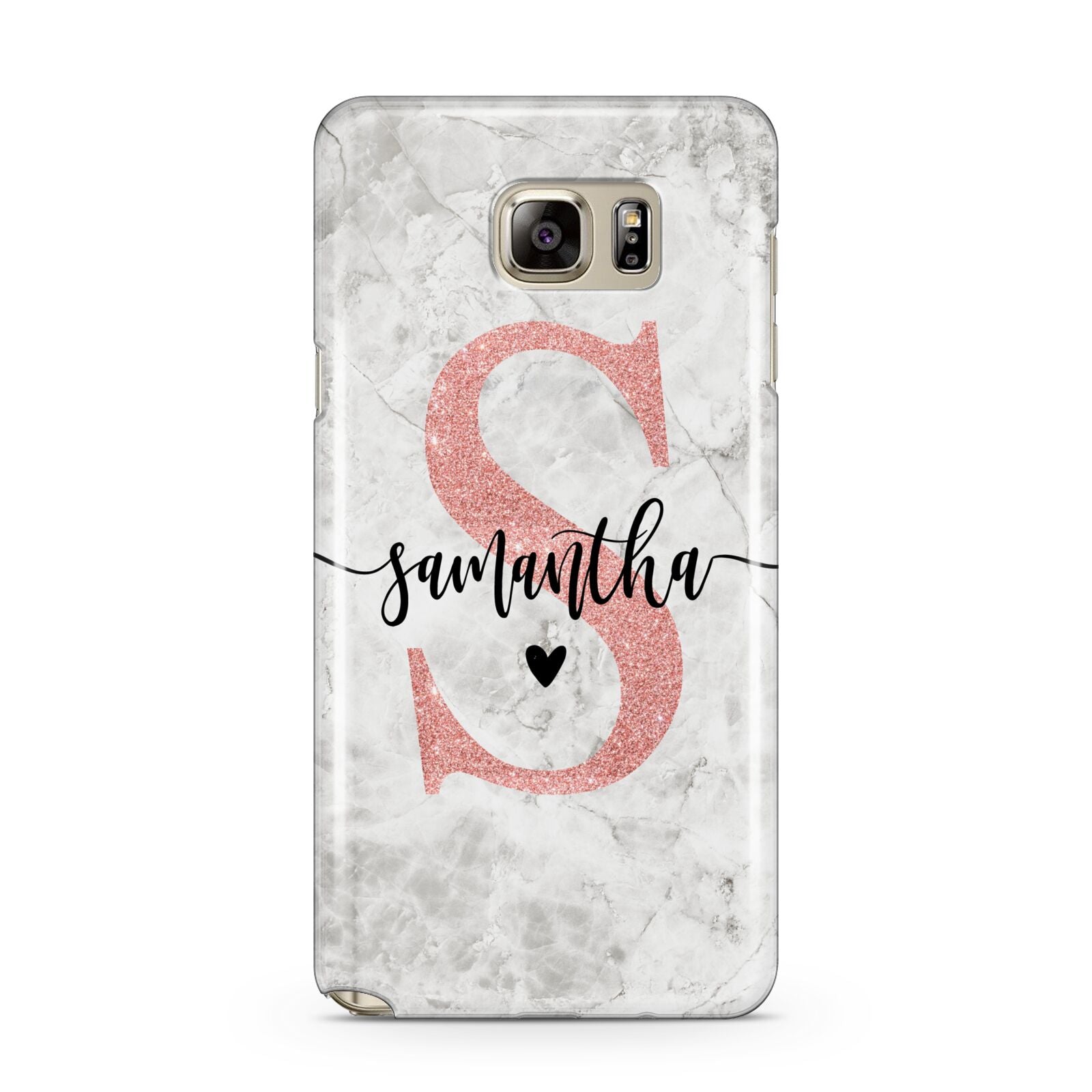 Grey Marble Personalised Pink Glitter Initial Samsung Galaxy Note 5 Case