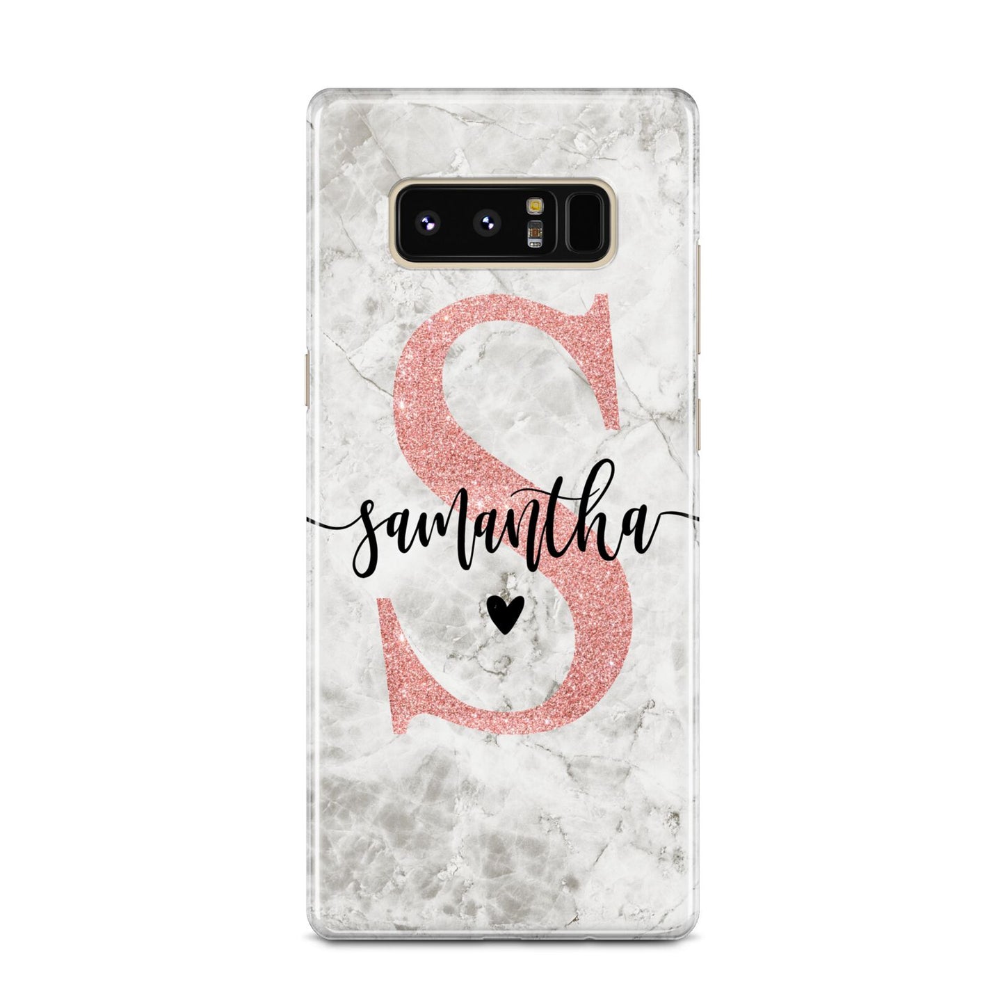 Grey Marble Personalised Pink Glitter Initial Samsung Galaxy Note 8 Case