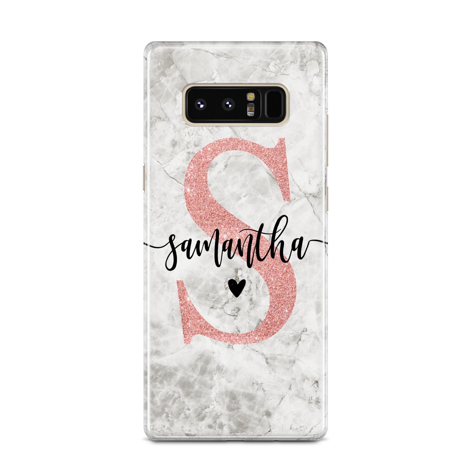 Grey Marble Personalised Pink Glitter Initial Samsung Galaxy Note 8 Case