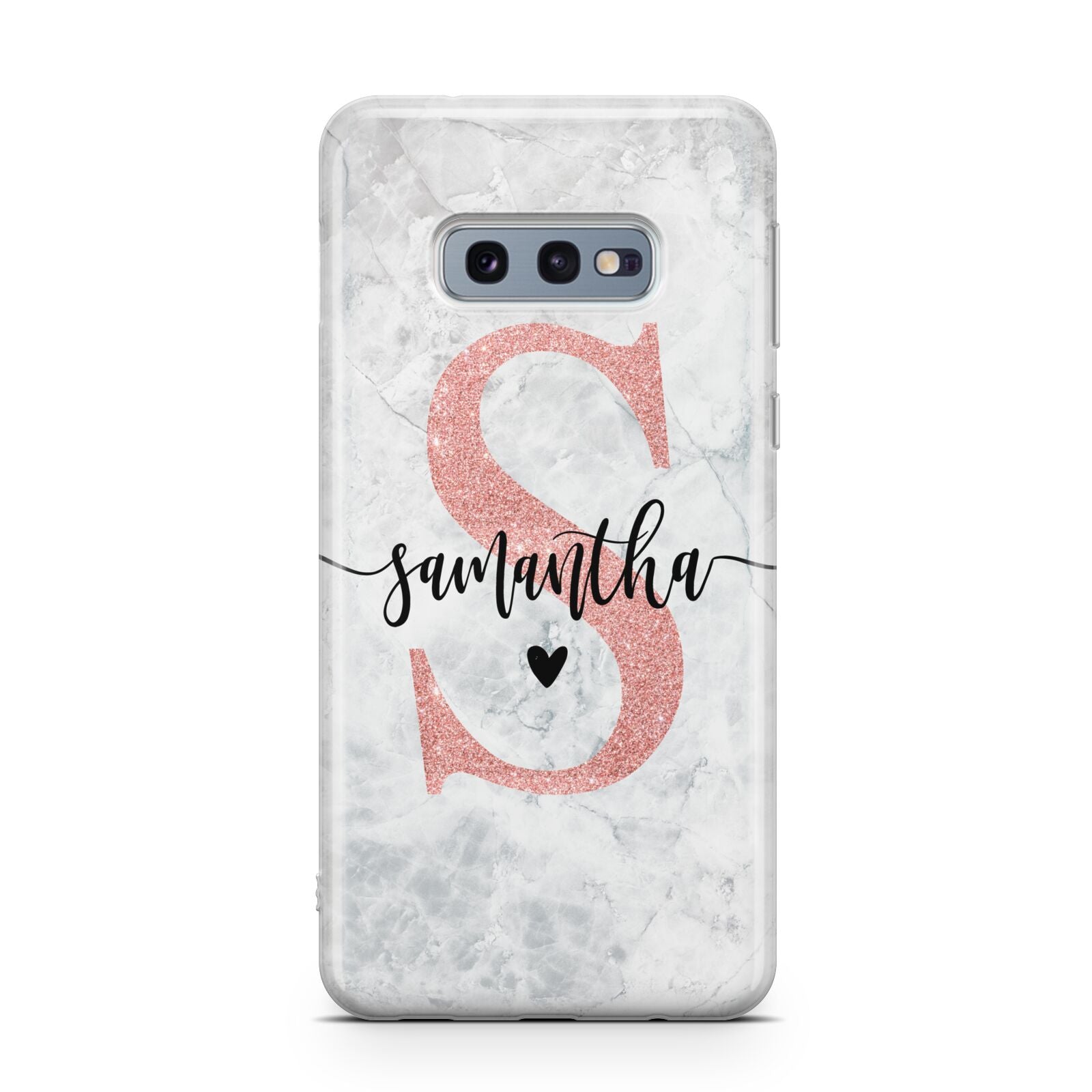 Grey Marble Personalised Pink Glitter Initial Samsung Galaxy S10E Case