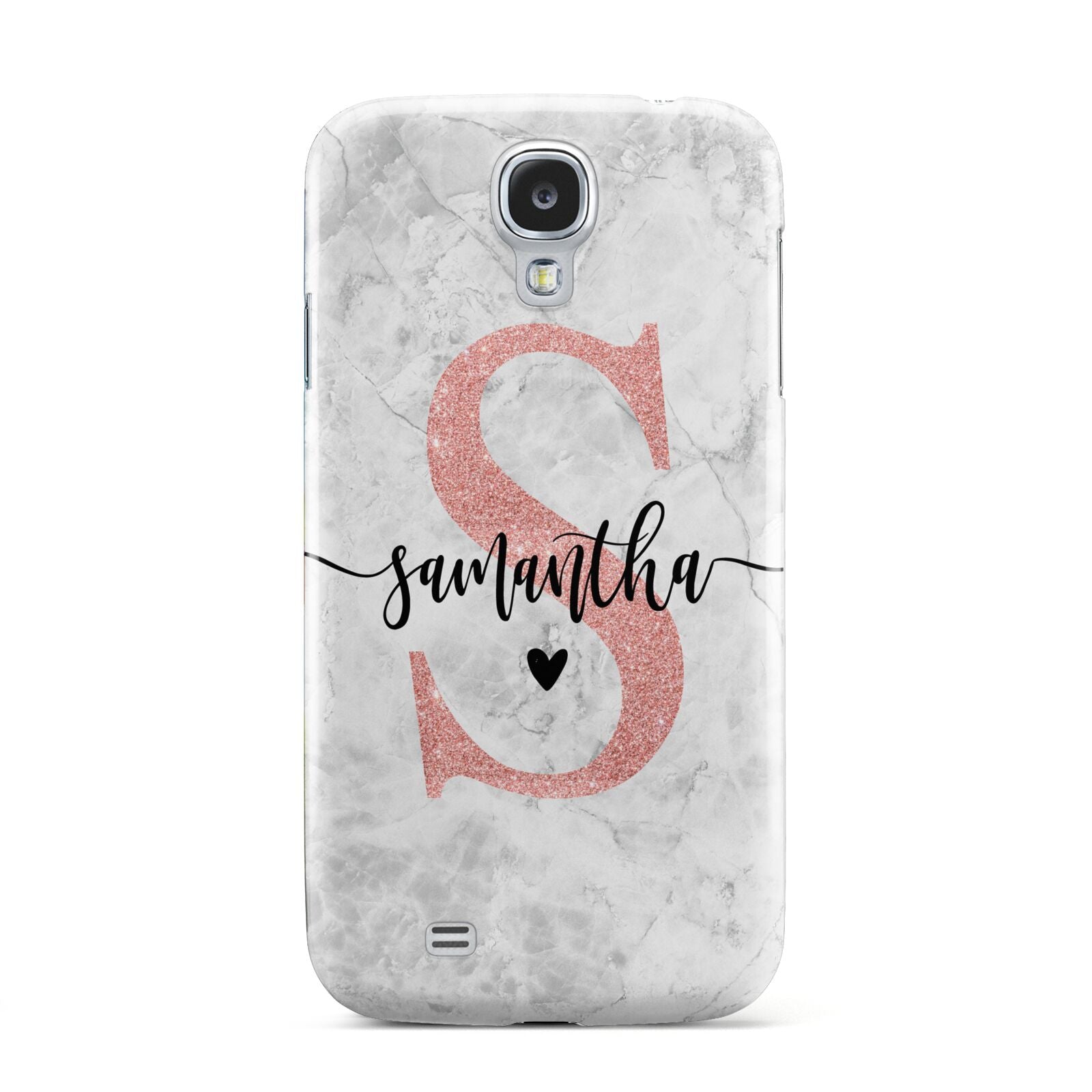 Grey Marble Personalised Pink Glitter Initial Samsung Galaxy S4 Case