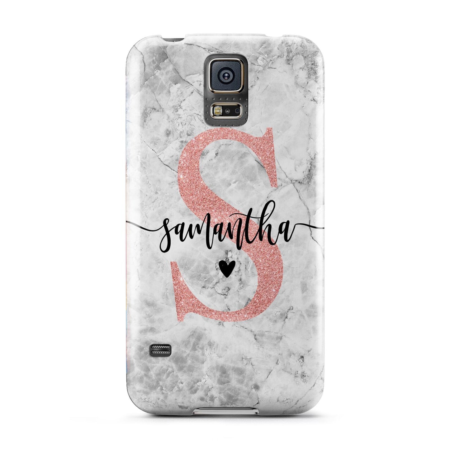 Grey Marble Personalised Pink Glitter Initial Samsung Galaxy S5 Case