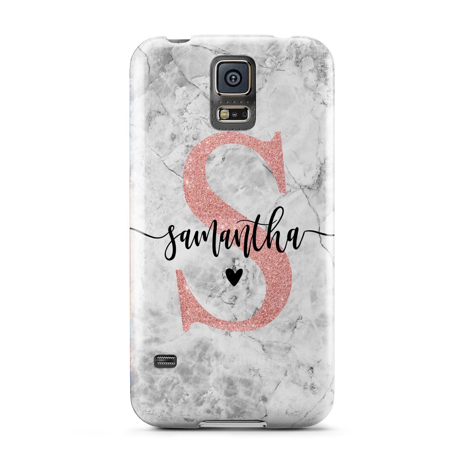 Grey Marble Personalised Pink Glitter Initial Samsung Galaxy S5 Case