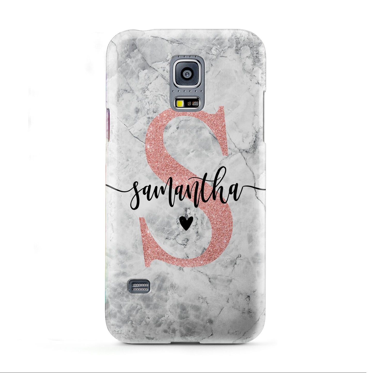 Grey Marble Personalised Pink Glitter Initial Samsung Galaxy S5 Mini Case