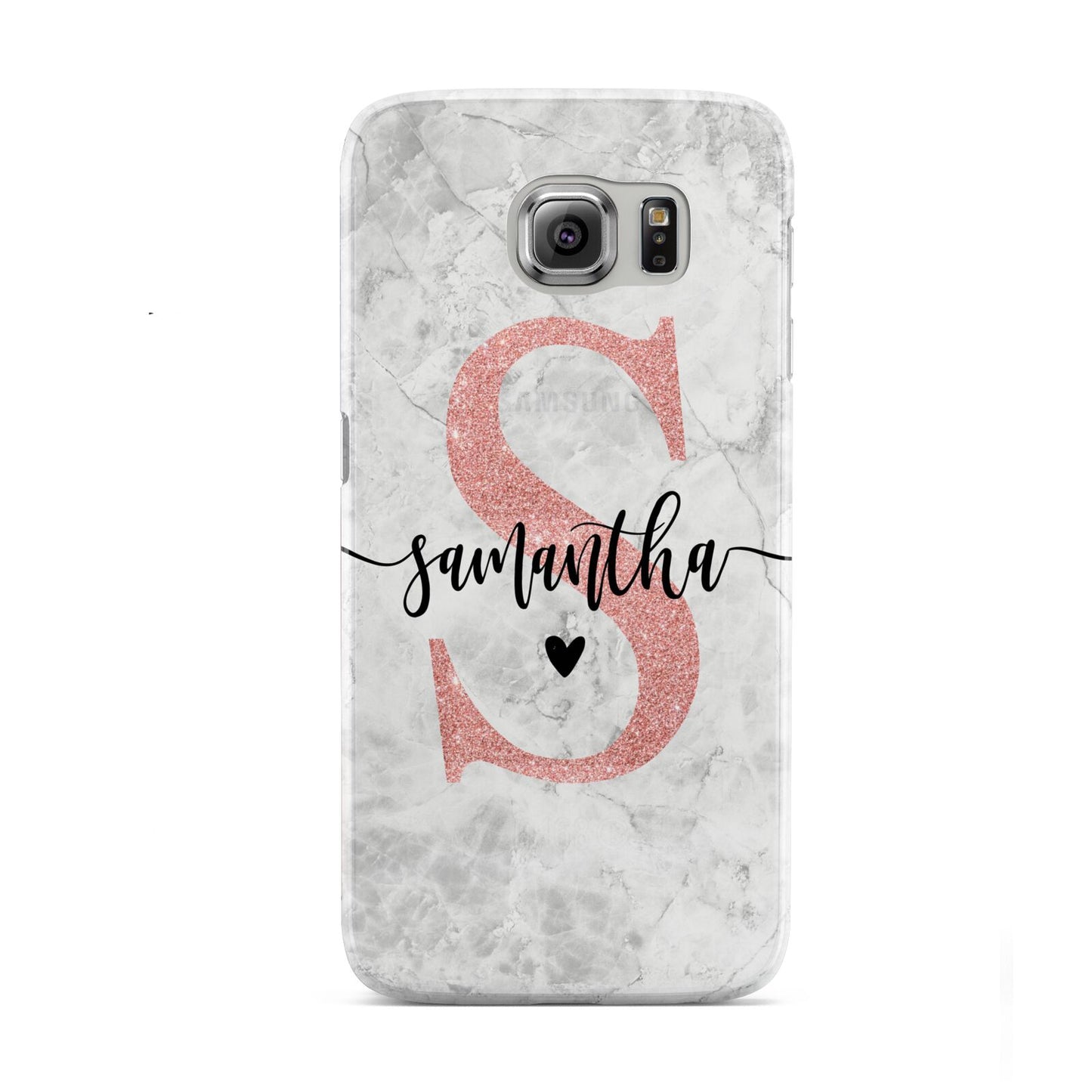 Grey Marble Personalised Pink Glitter Initial Samsung Galaxy S6 Case