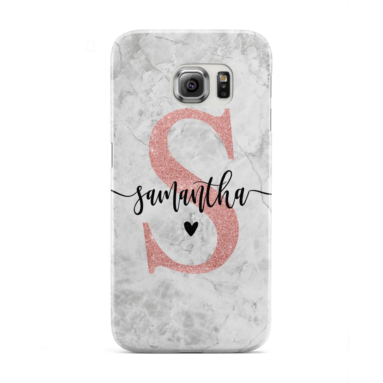 Grey Marble Personalised Pink Glitter Initial Samsung Galaxy S6 Edge Case