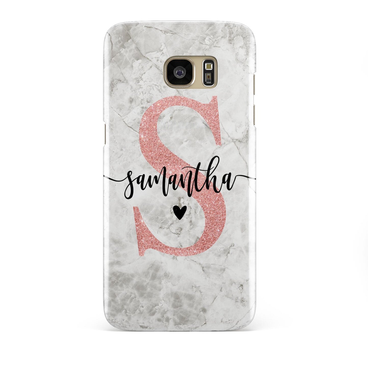 Grey Marble Personalised Pink Glitter Initial Samsung Galaxy S7 Edge Case