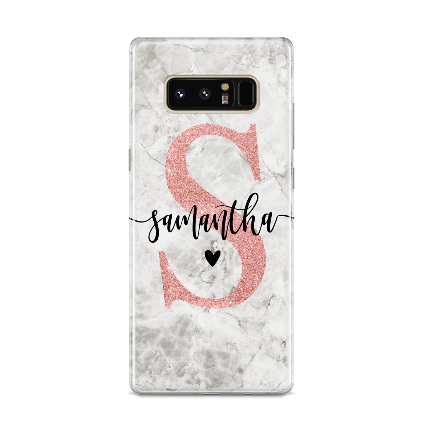 Grey Marble Personalised Pink Glitter Initial Samsung Galaxy S8 Case