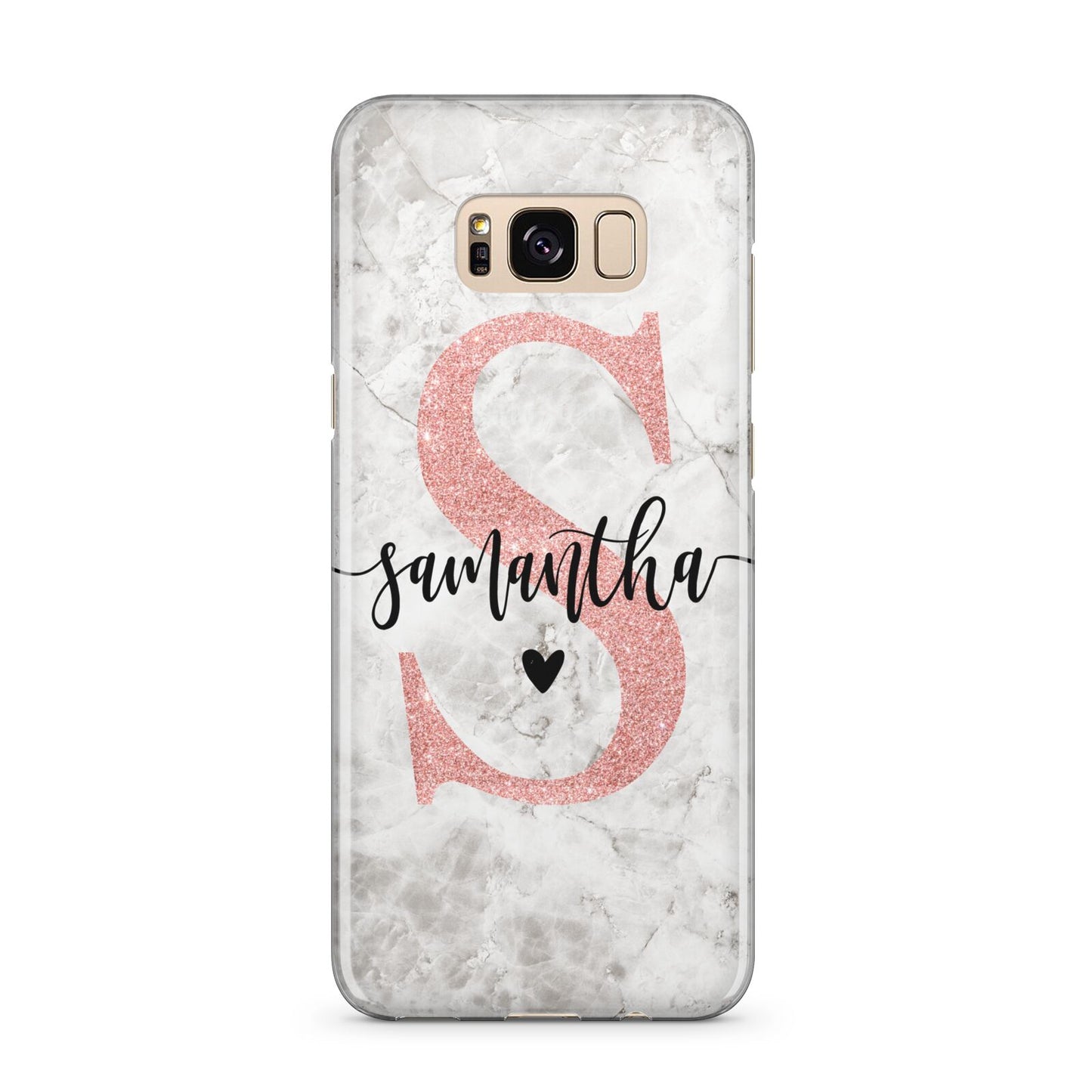 Grey Marble Personalised Pink Glitter Initial Samsung Galaxy S8 Plus Case