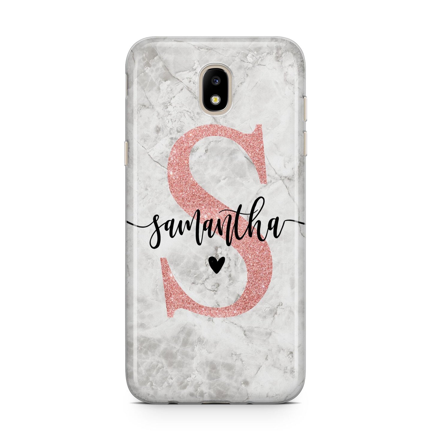 Grey Marble Personalised Pink Glitter Initial Samsung J5 2017 Case