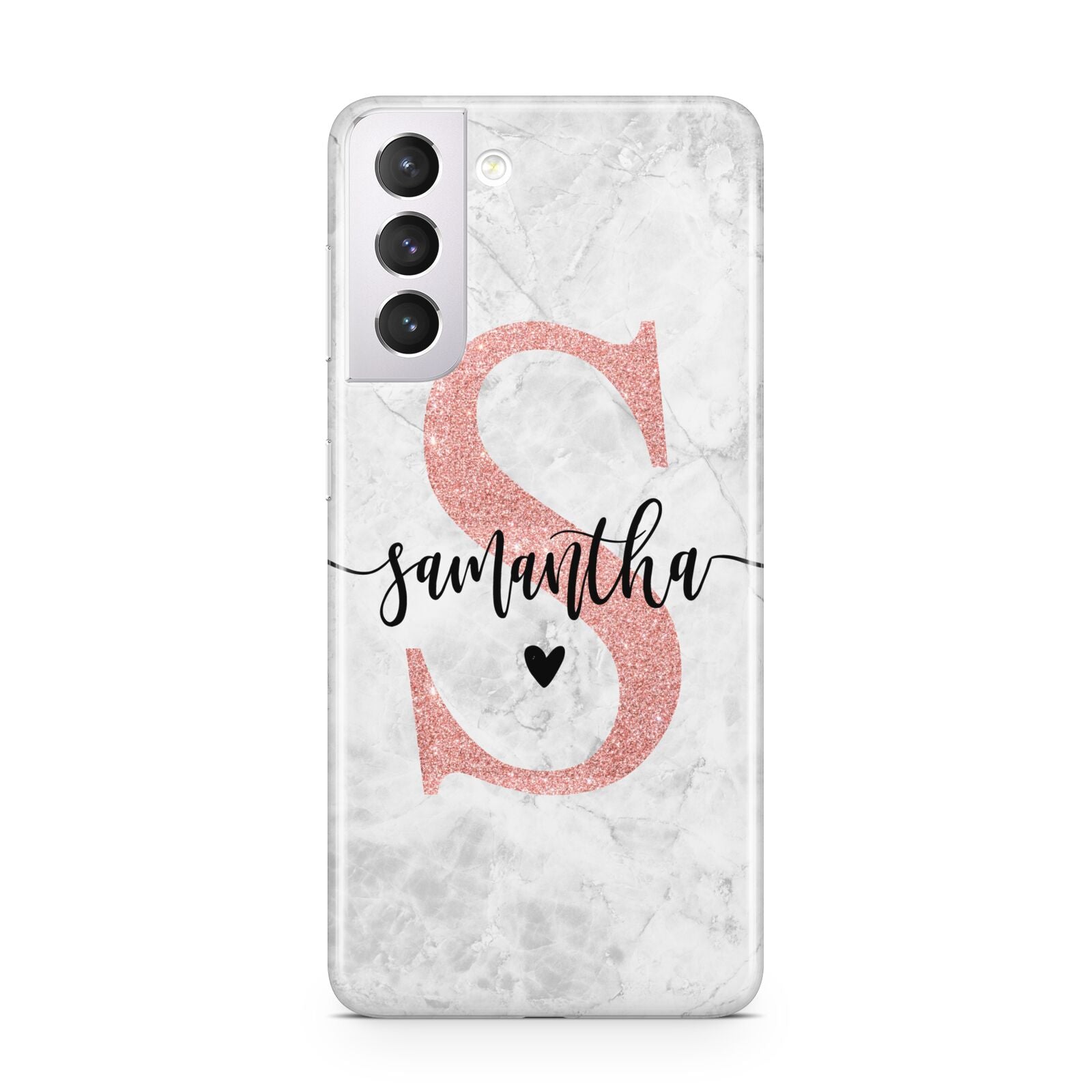 Grey Marble Personalised Pink Glitter Initial Samsung S21 Case