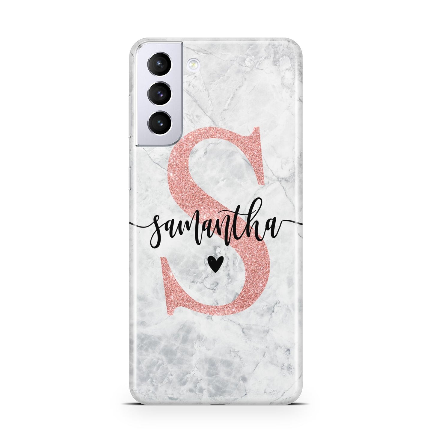 Grey Marble Personalised Pink Glitter Initial Samsung S21 Plus Case