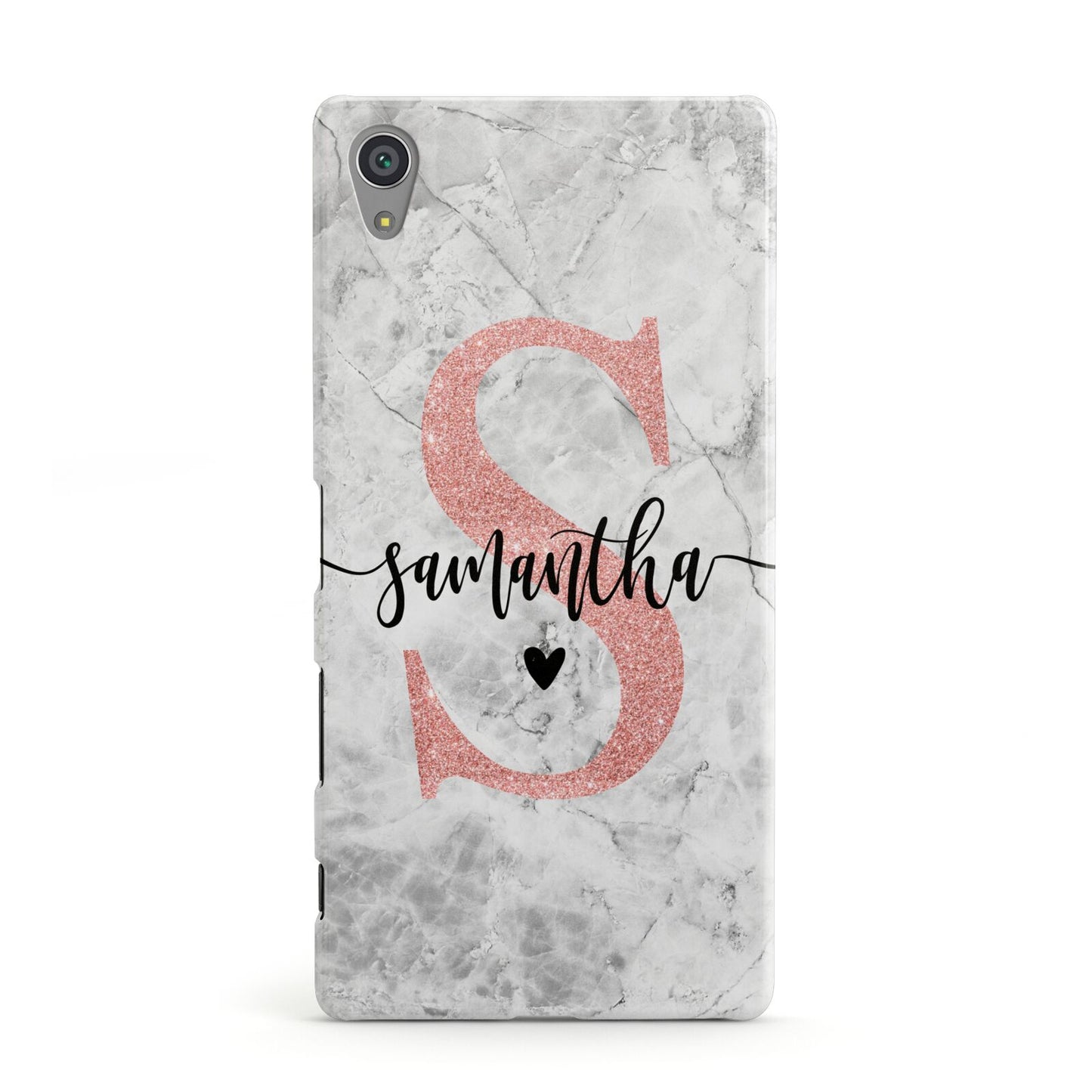 Grey Marble Personalised Pink Glitter Initial Sony Xperia Case