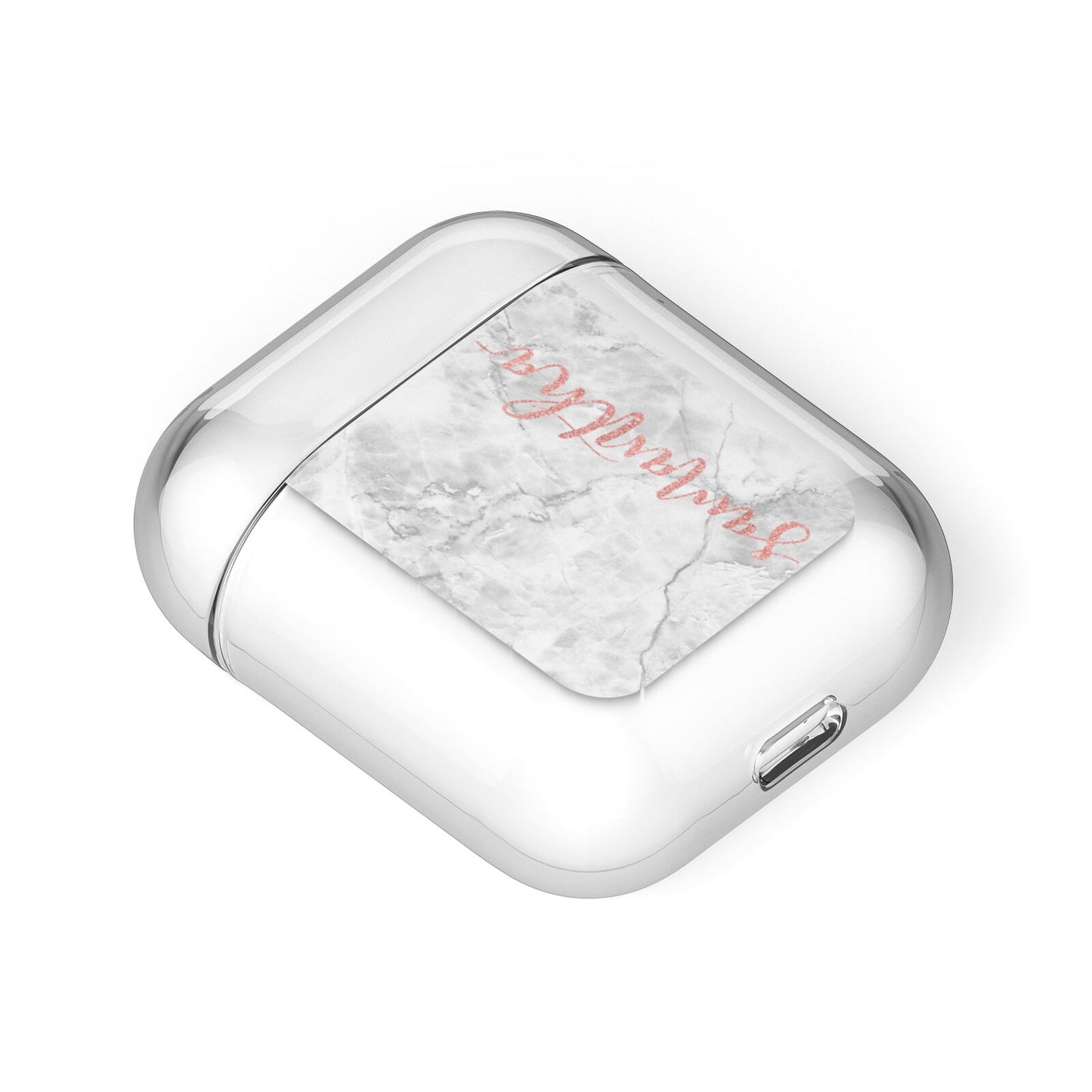 Grey Marble Personalised Vertical Glitter Name AirPods Case Laid Flat