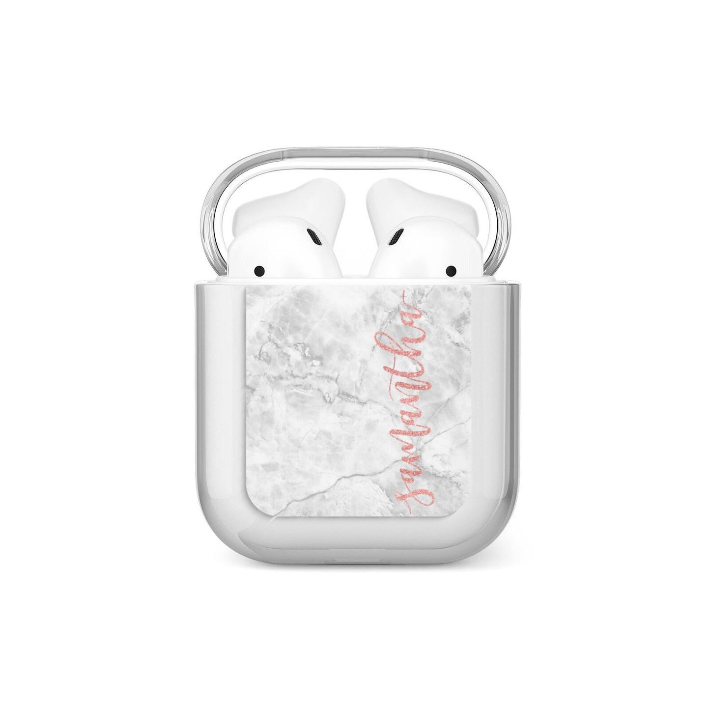 Grey Marble Personalised Vertical Glitter Name AirPods Case