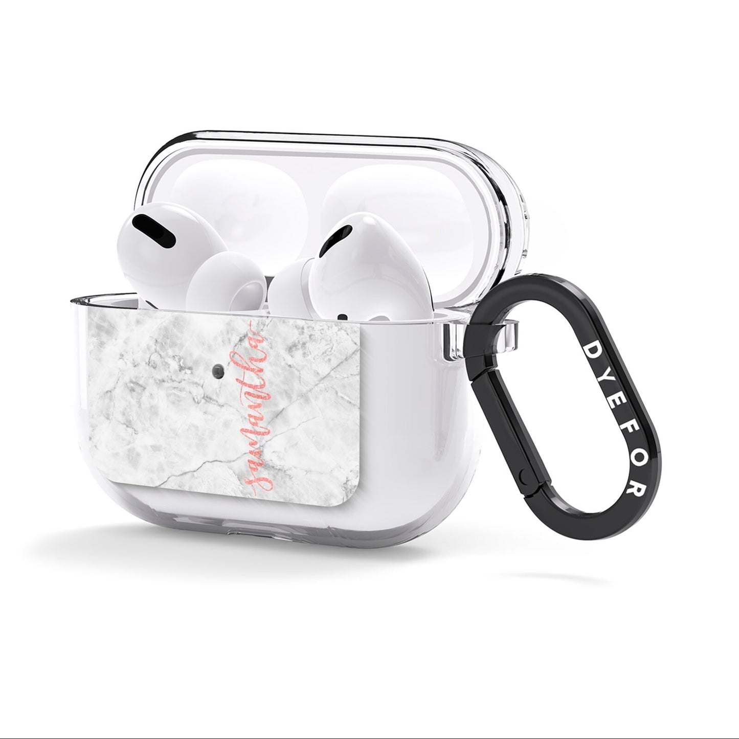 Grey Marble Personalised Vertical Glitter Name AirPods Clear Case 3rd Gen Side Image