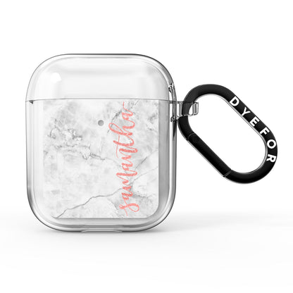 Grey Marble Personalised Vertical Glitter Name AirPods Clear Case