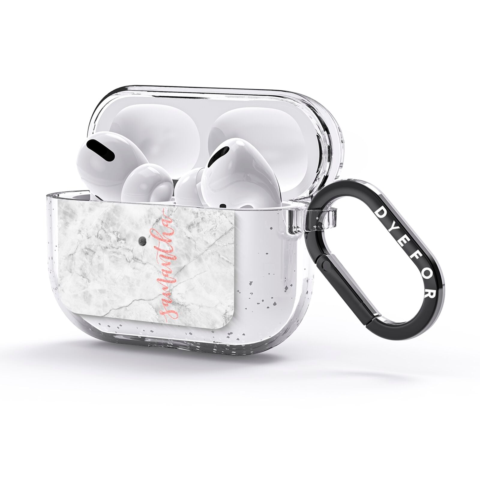 Grey Marble Personalised Vertical Glitter Name AirPods Glitter Case 3rd Gen Side Image