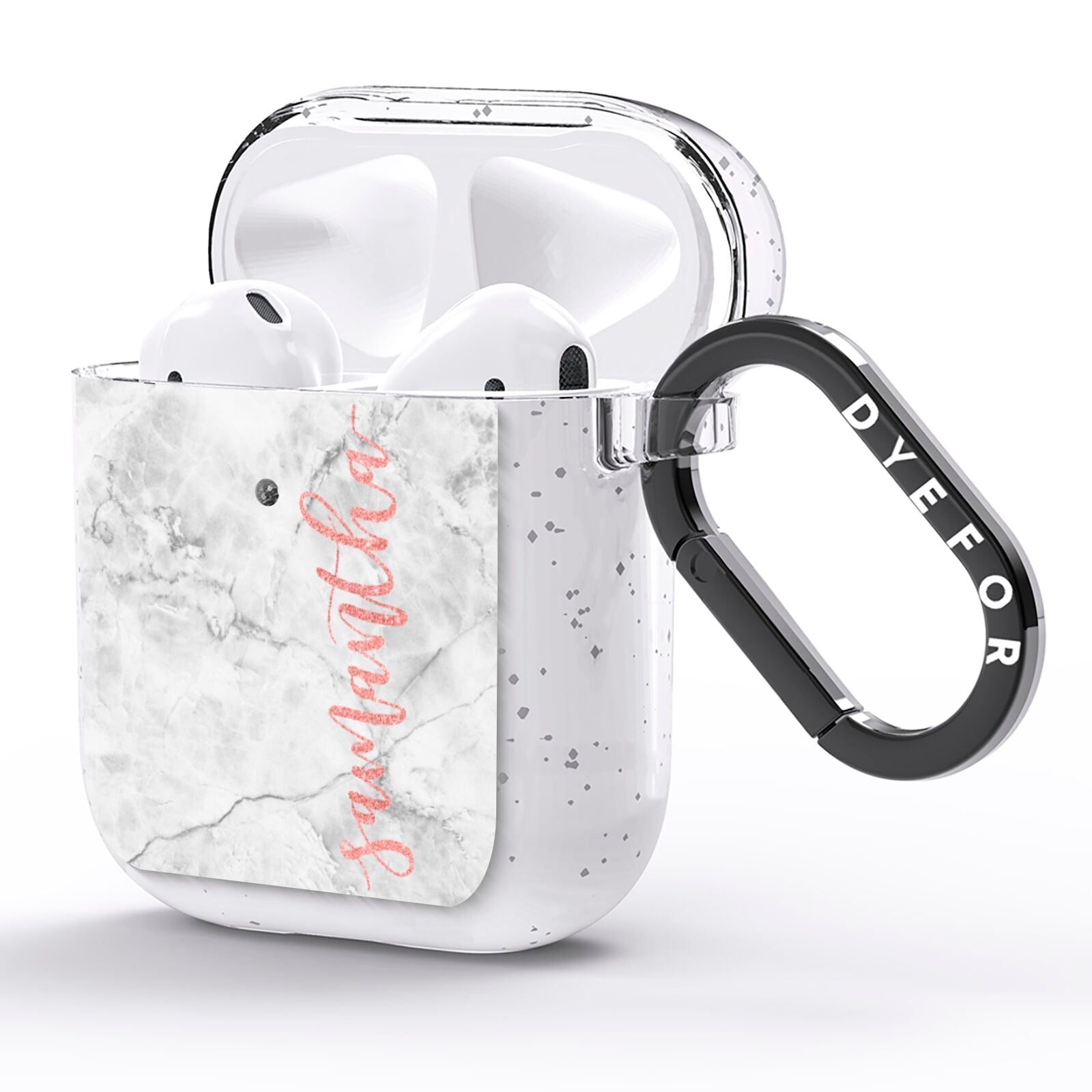 Grey Marble Personalised Vertical Glitter Name AirPods Glitter Case Side Image